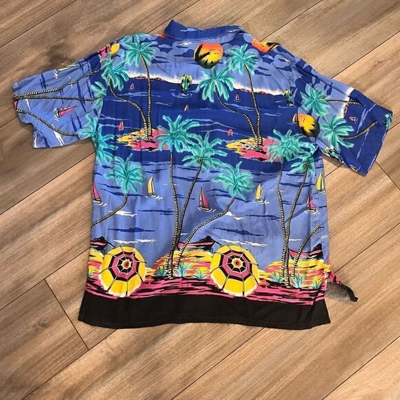 Basix Blue/Purple Hawaiian Shirt Men Large Bin O-14 - Picture 4 of 4